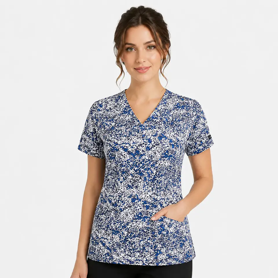Blusa Médica Estampada Azul Splash Mujer | Égida Uniformes 2