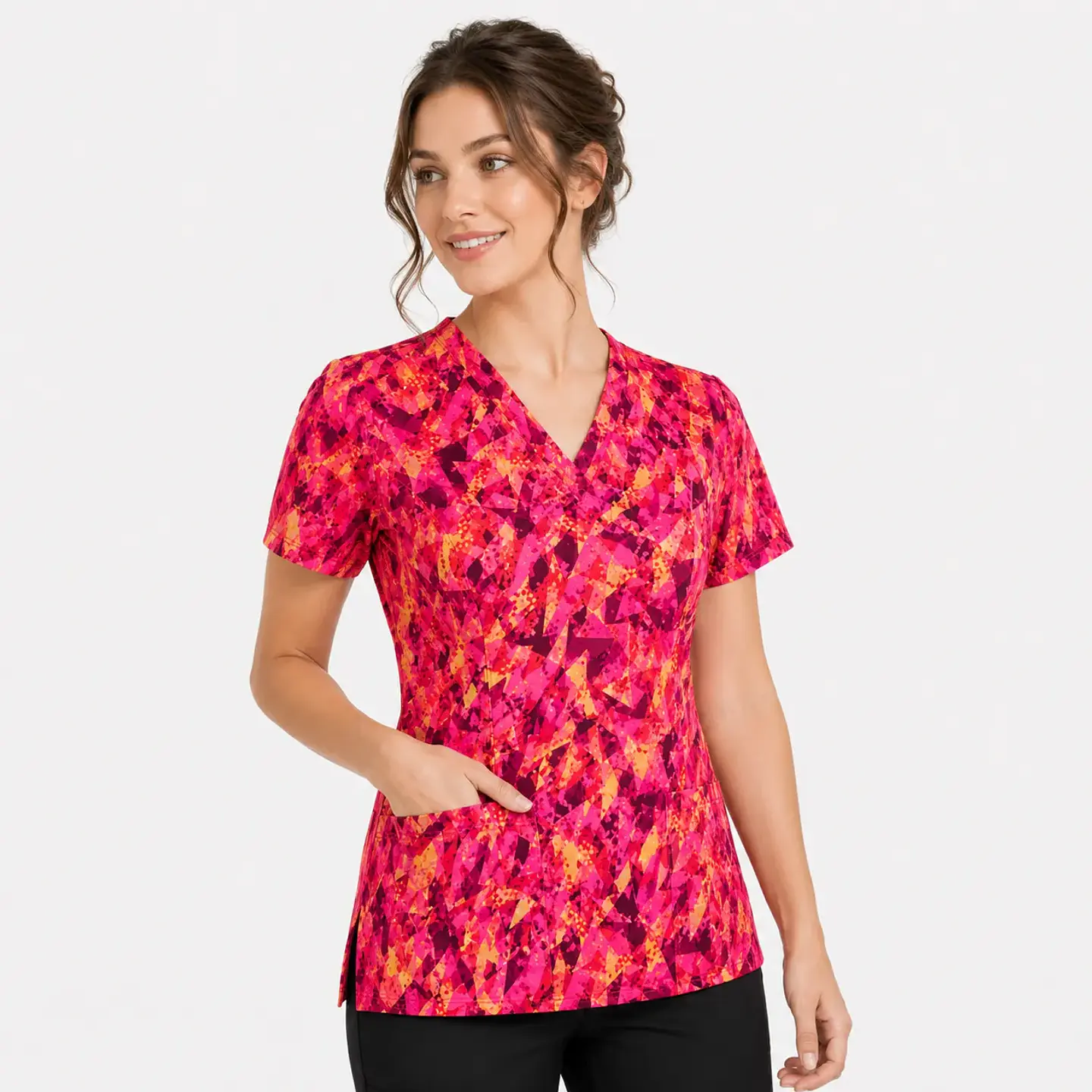 Blusa Médica Estampada Prisma Vértice Mujer color rojo 1