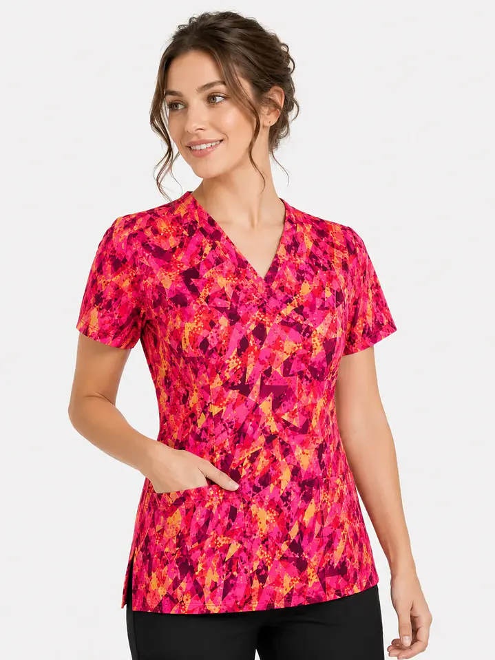 Blusa Médica Estampada Prisma Vértice Mujer color rojo 1