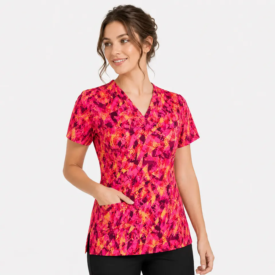 Blusa Médica Estampada Prisma Vértice Mujer color rojo 1
