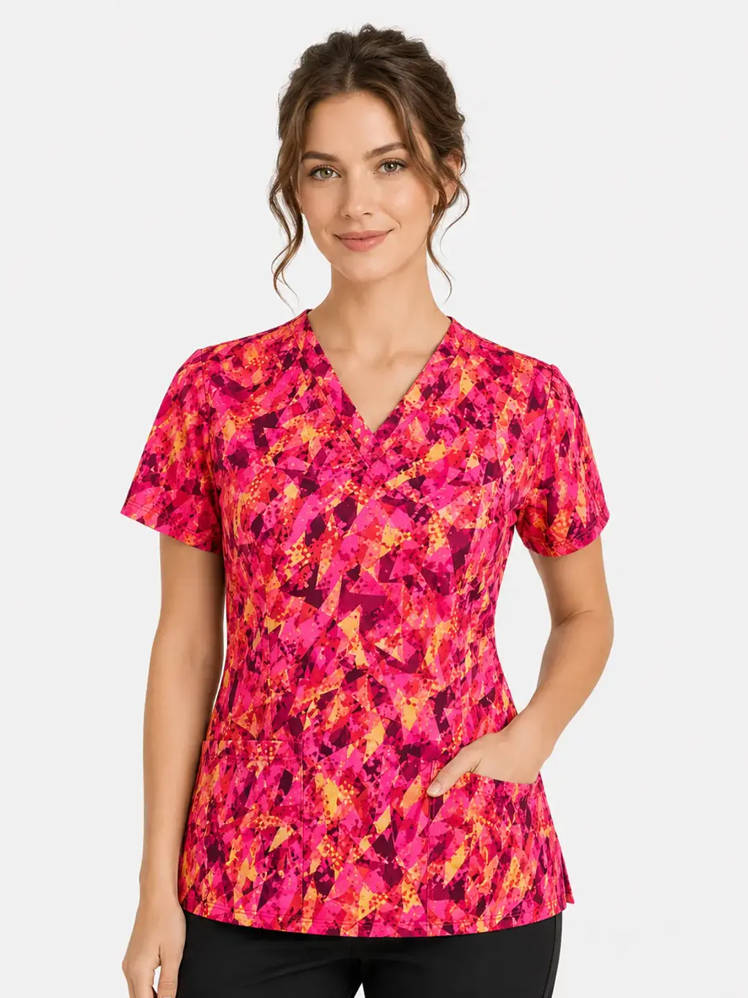 Blusa Médica Estampada Prisma Vértice Mujer color rojo - Uniformes clínicos Égida Chile