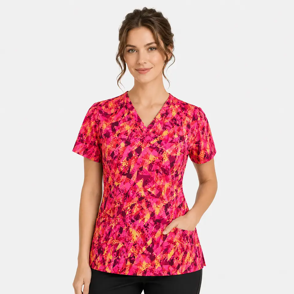 Blusa Médica Estampada Prisma Vértice Mujer color rojo 2
