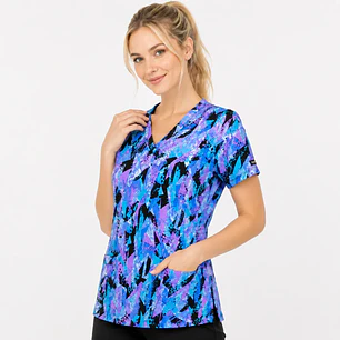 Blusa Médica Estampada Prisma Índigo Mujer | Égida Uniformes
