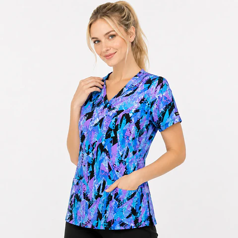 Blusa Médica Estampada Prisma Índigo Mujer | Égida Uniformes