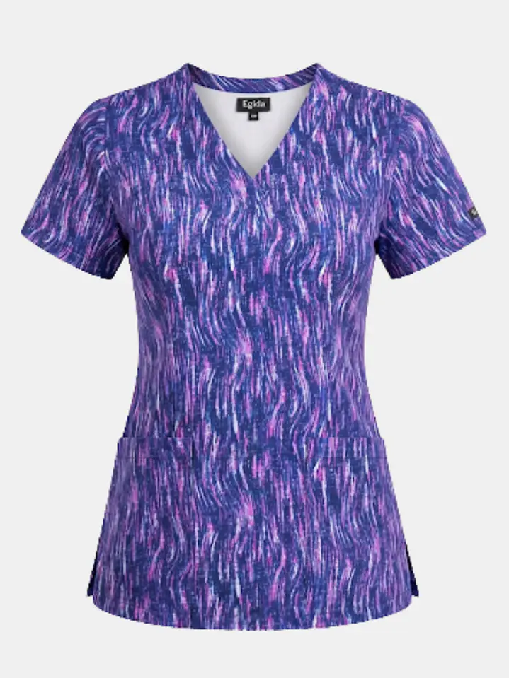 Blusa Médica Estampada  Destello Lavanda Mujer  cuello en V  3