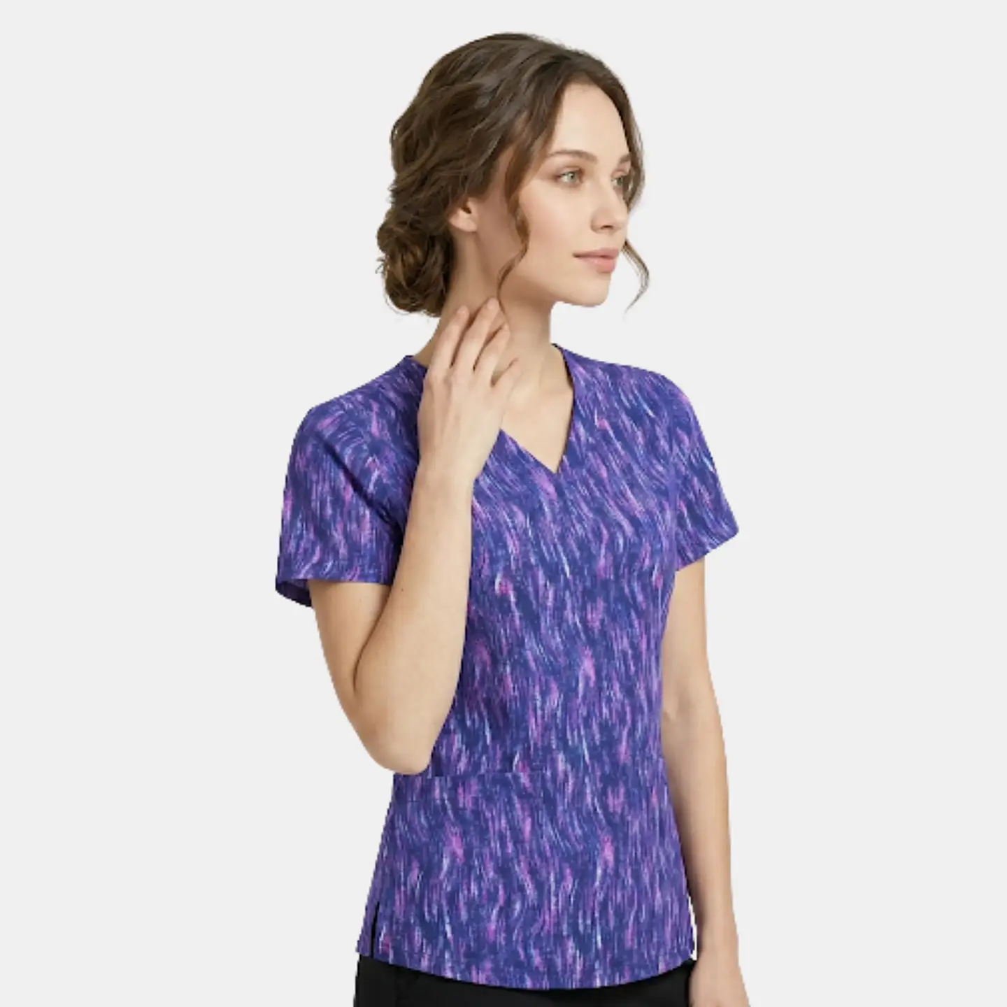 Blusa Médica Estampada  Destello Lavanda Mujer  cuello en V  2