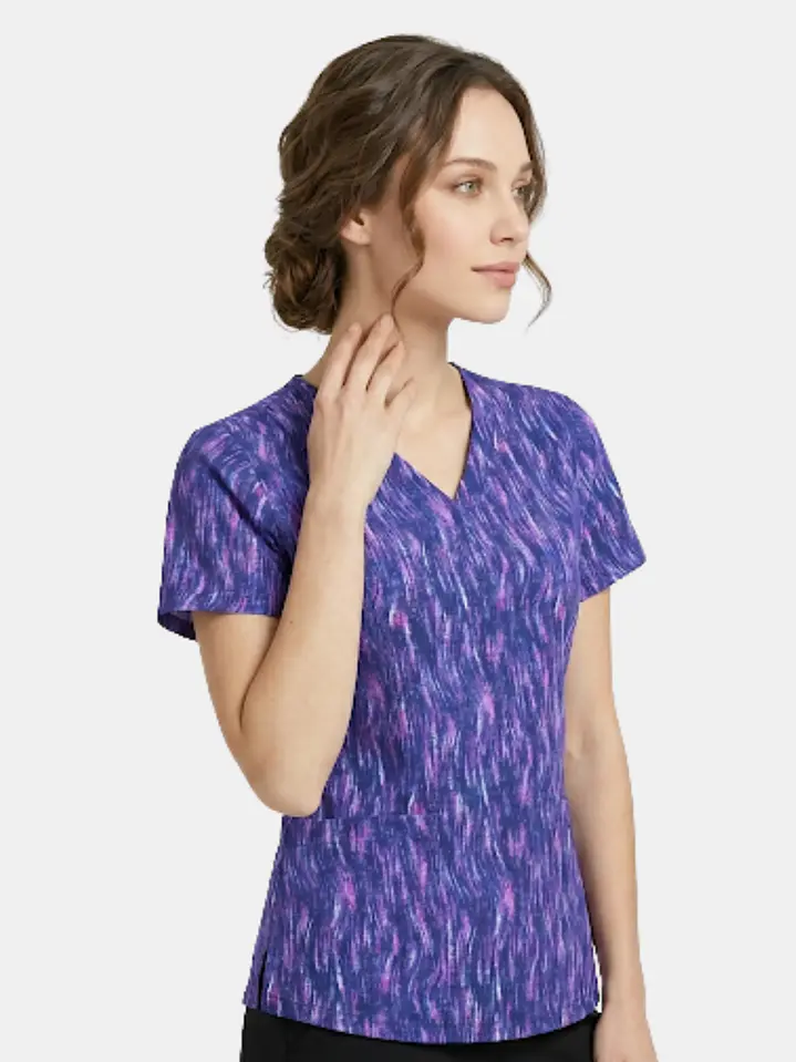Blusa Médica Estampada  Destello Lavanda Mujer  cuello en V  2
