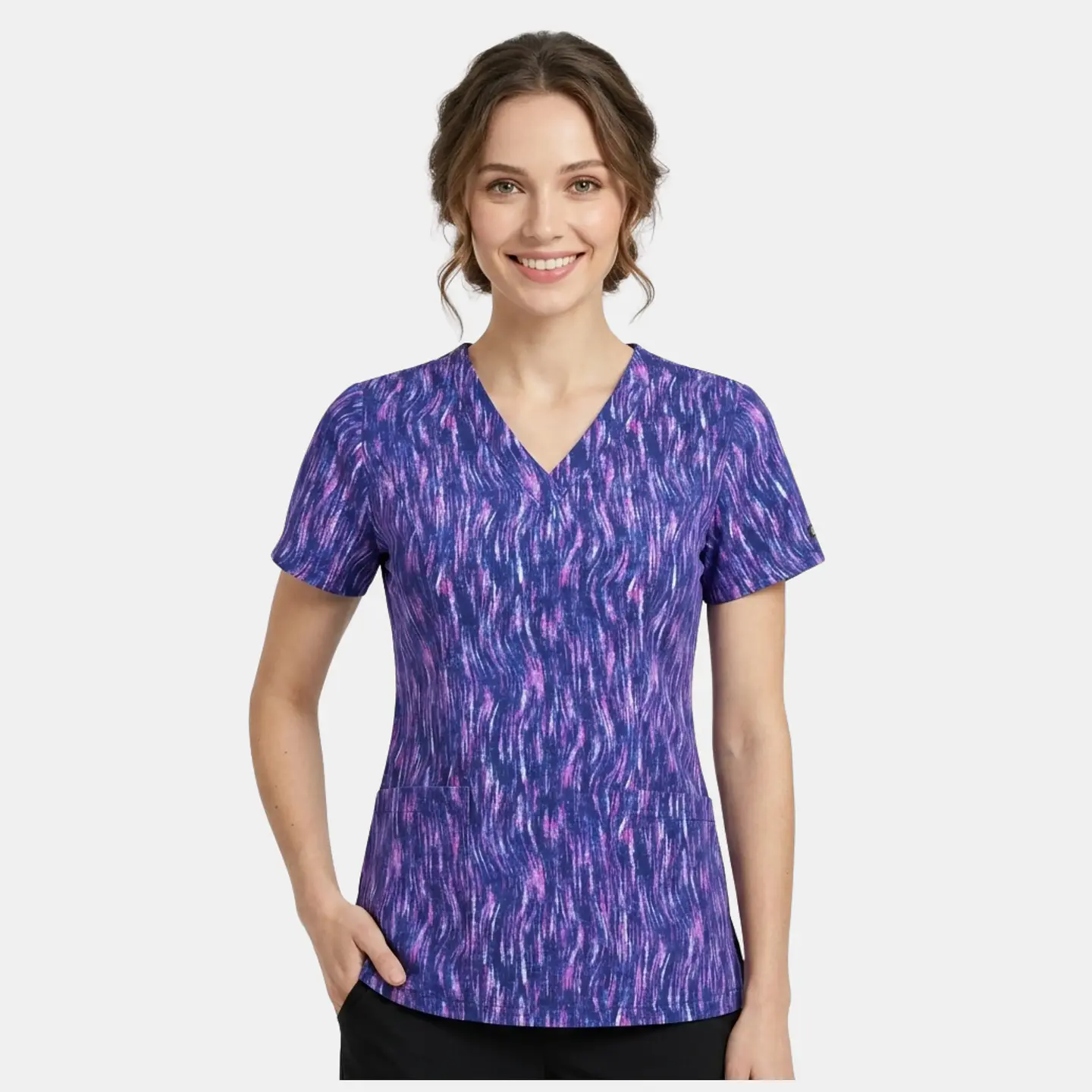 Blusa Médica Estampada  Destello Lavanda Mujer  cuello en V  1