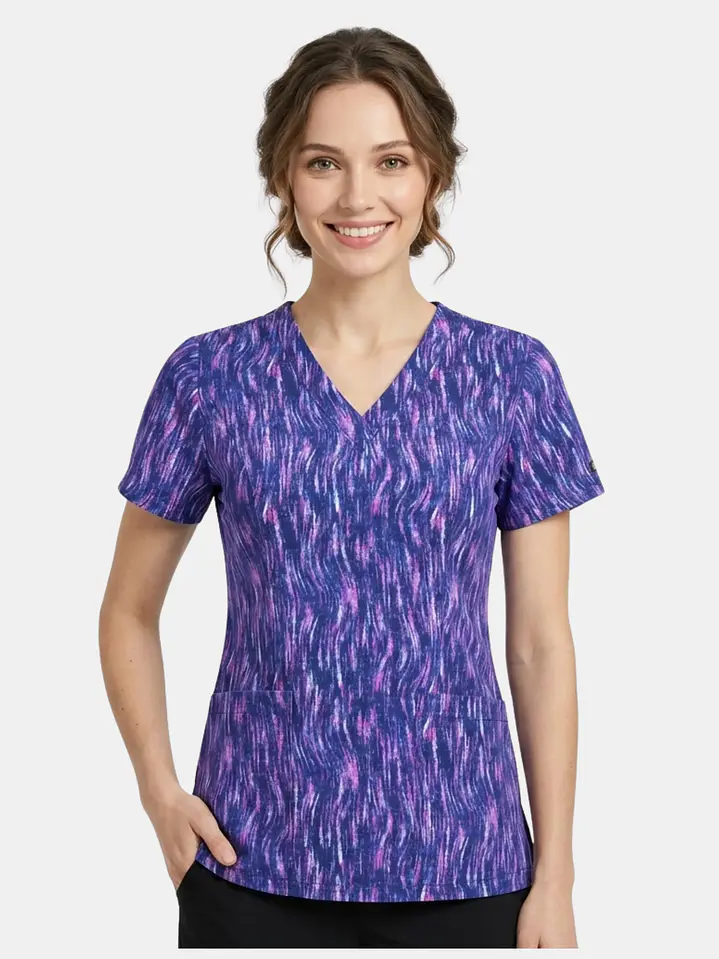 Blusa Médica Estampada  Destello Lavanda Mujer  cuello en V  1