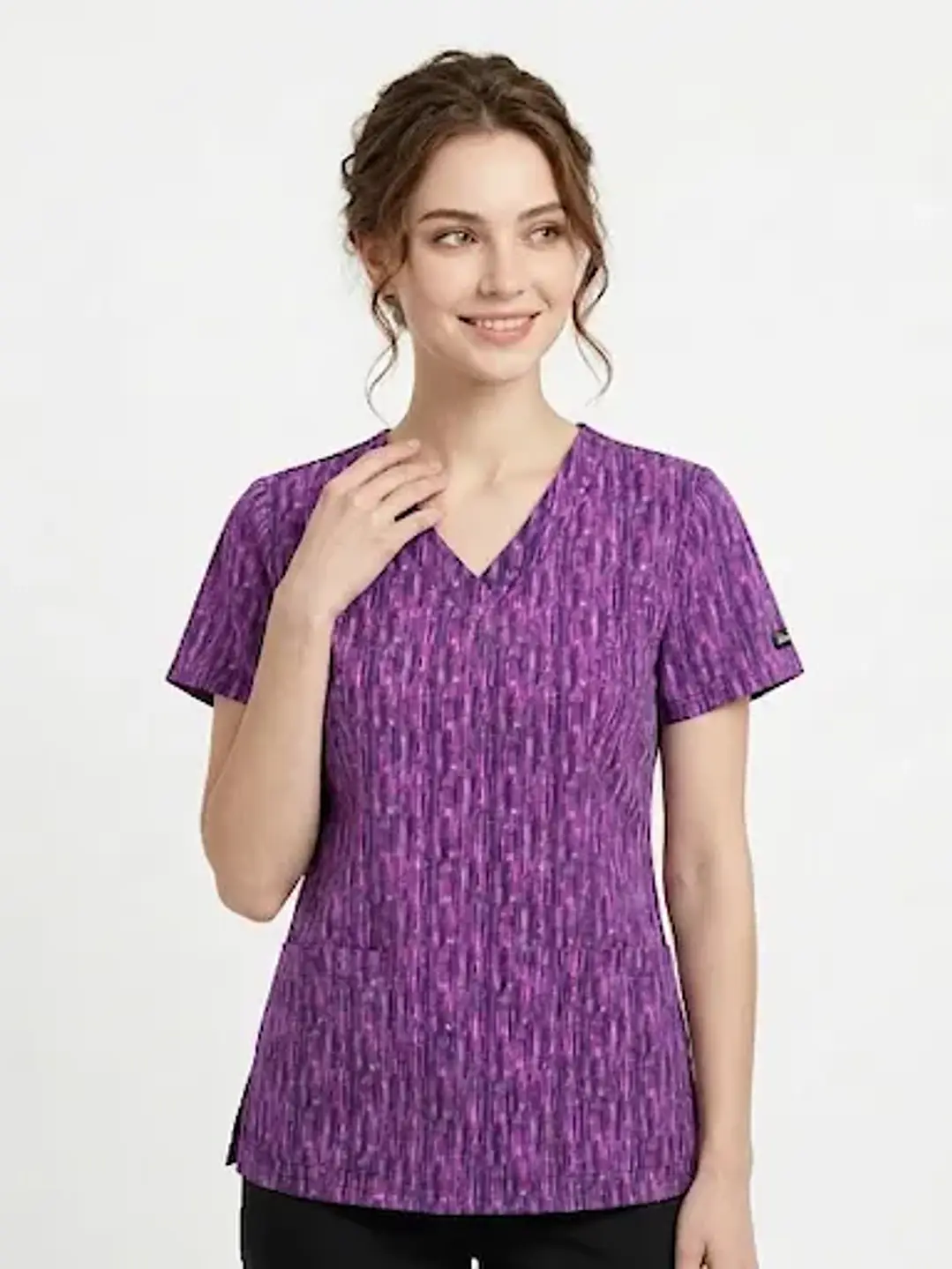 Blusa Médica Estampada Lluvia Magenta Mujer | Egida Uniformes - Uniformes clínicos Égida Chile