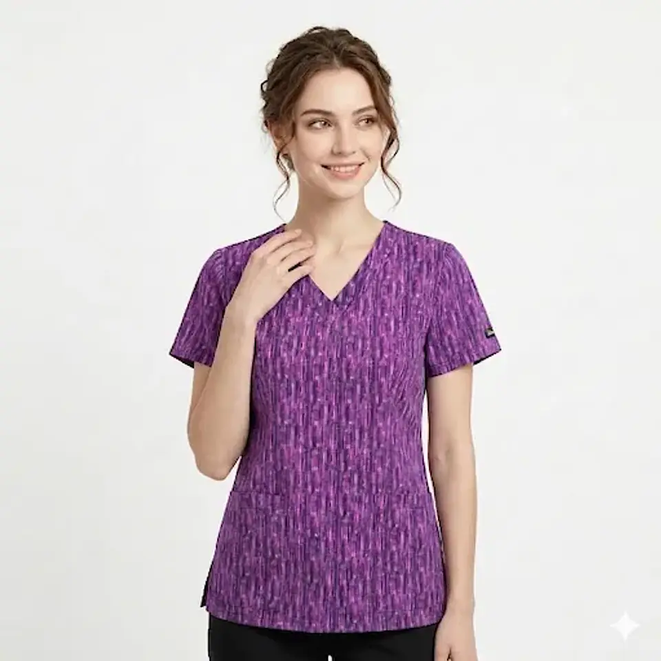 Blusa Médica Estampada Lluvia Magenta Mujer | Egida Uniformes 2