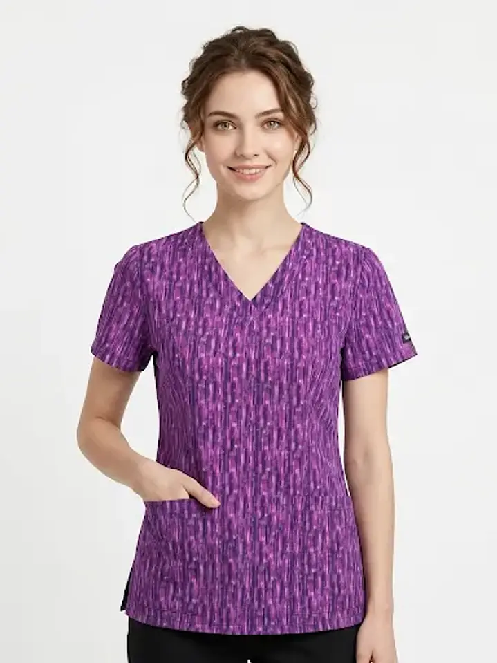 Blusa Médica Estampada Lluvia Magenta Mujer | Egida Uniformes 1