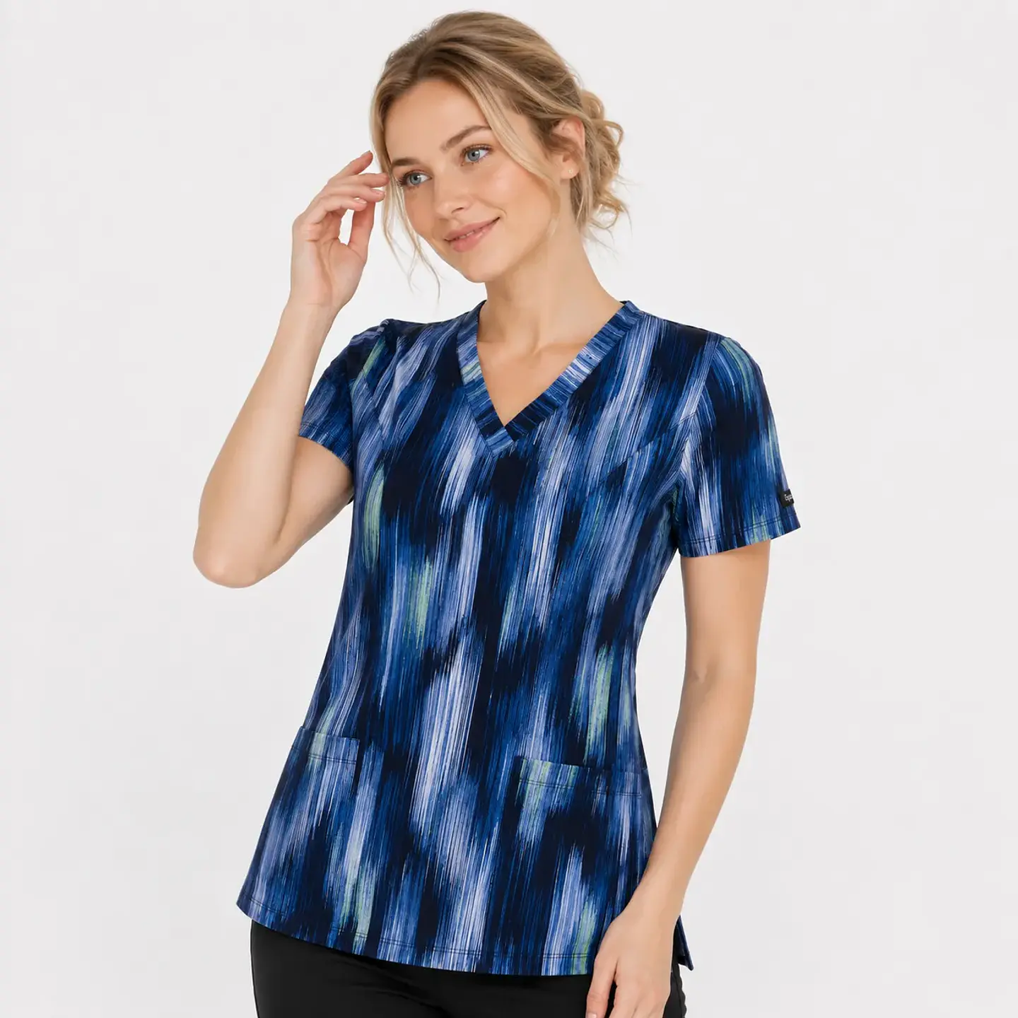 Blusa Médica Estampada Cascada Azul Mujer  1
