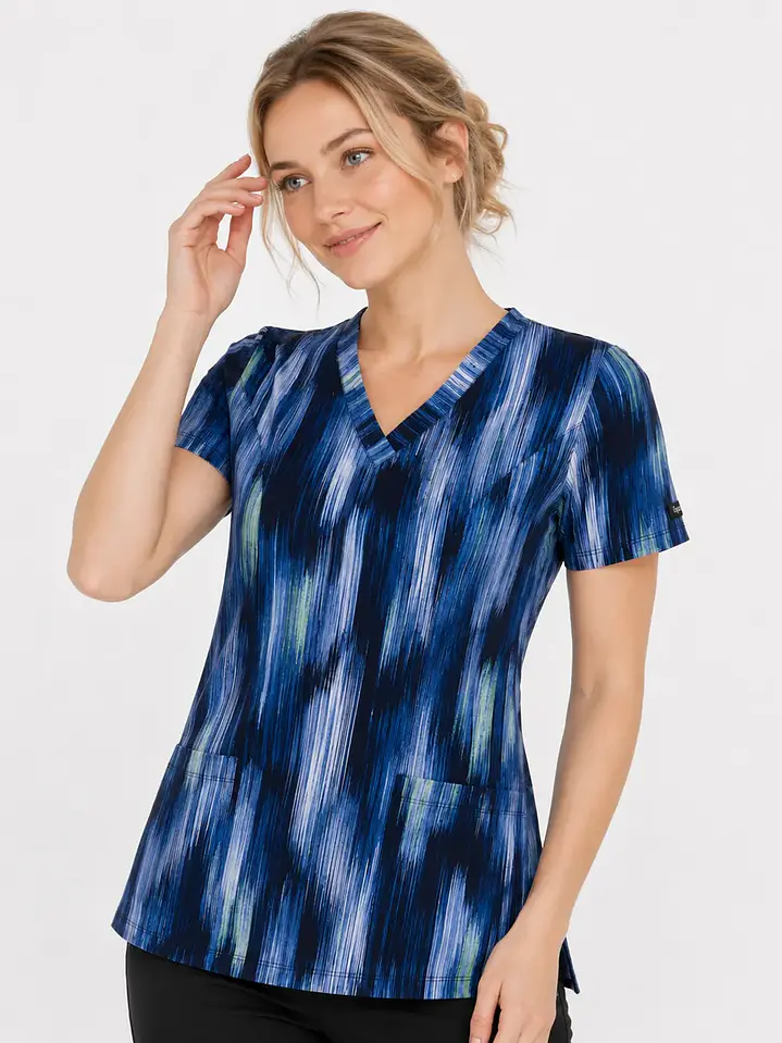 Blusa Médica Estampada Cascada Azul Mujer  1