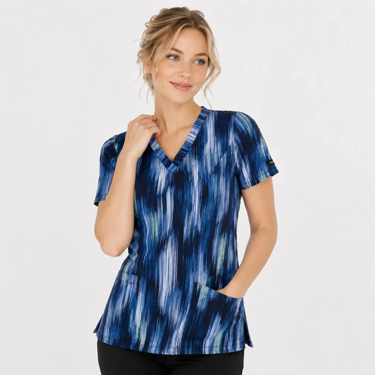 Blusa Médica Estampada Cascada Azul Mujer  2
