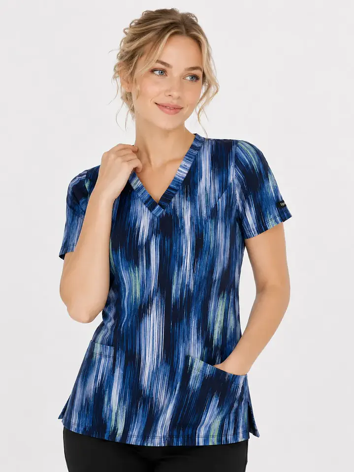 Blusa Médica Estampada Cascada Azul Mujer  2
