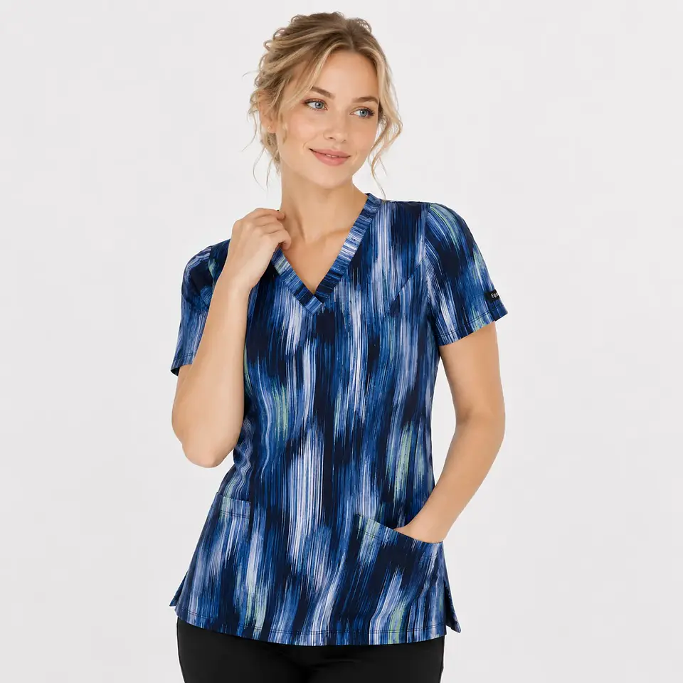Blusa Médica Estampada Cascada Azul Mujer  2