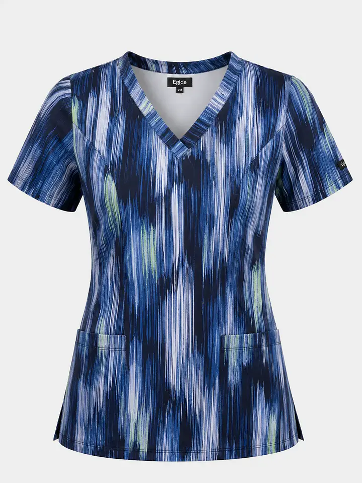 Blusa Médica Estampada Cascada Azul Mujer  3