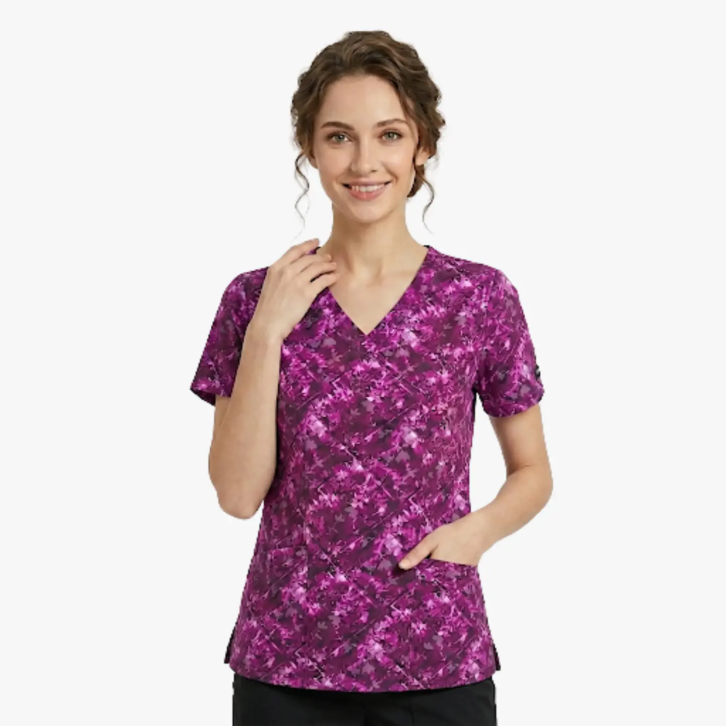 Blusa Médica Estampada  Jardín Amatista Mujer  2