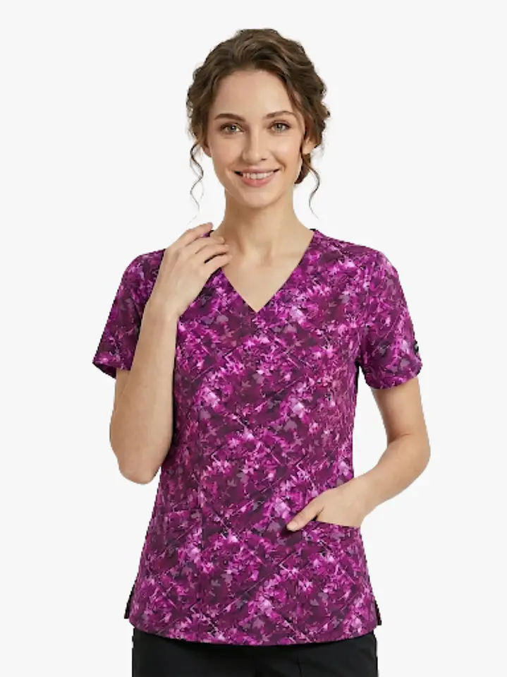 Blusa Médica Estampada  Jardín Amatista Mujer  2