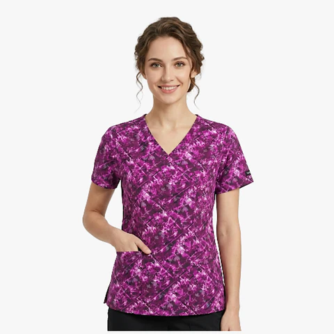 Blusa Médica Estampada  Jardín Amatista Mujer 