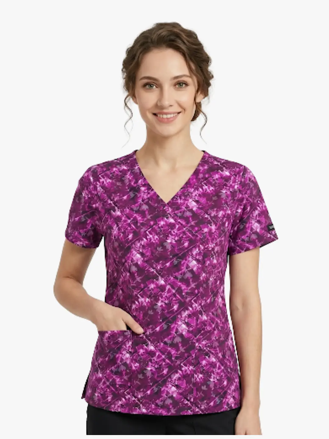 Blusa Médica Estampada  Jardín Amatista Mujer  - Uniformes clínicos Égida Chile