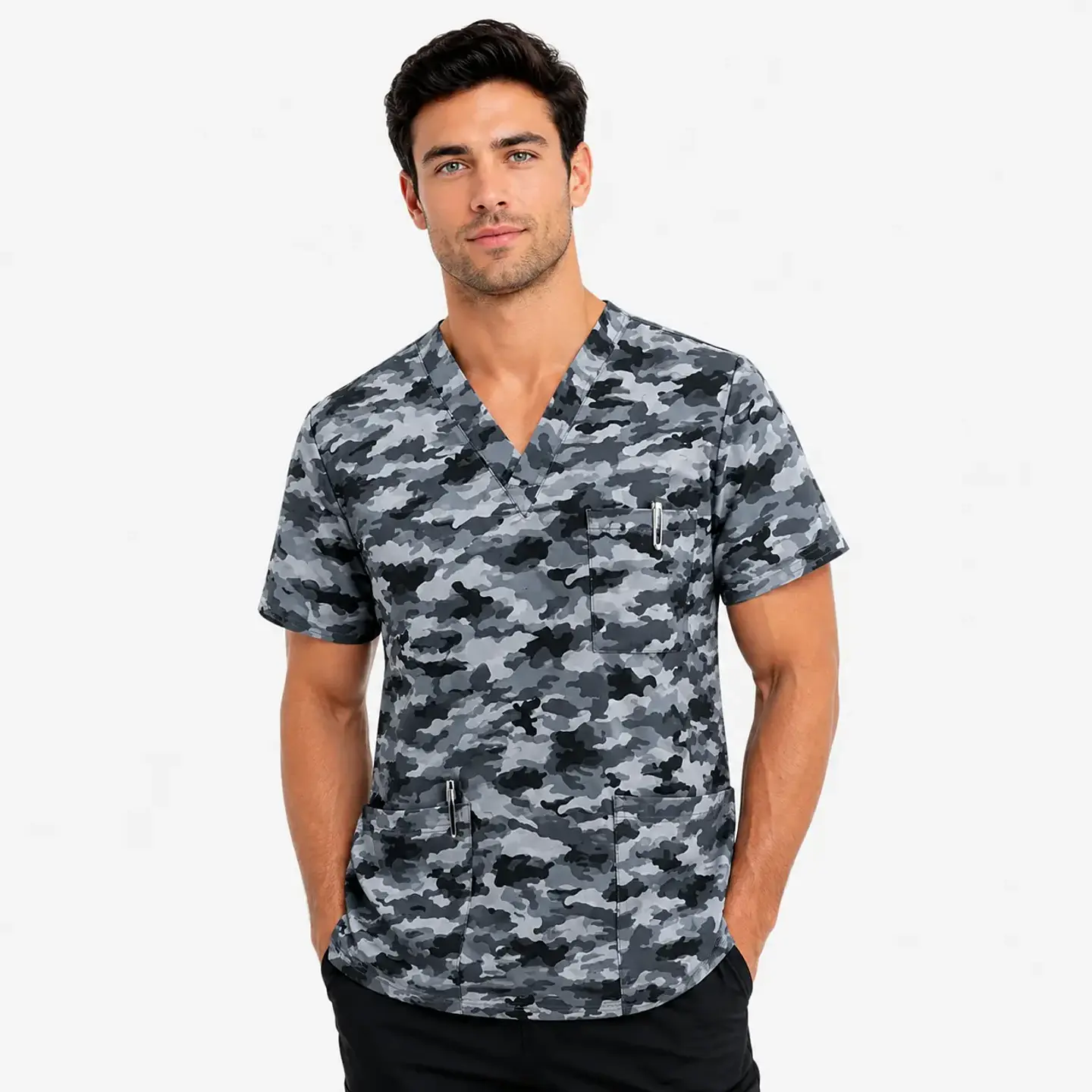 Polera Médica Antifluido Hombre Camuflaje Urbano Gris  1