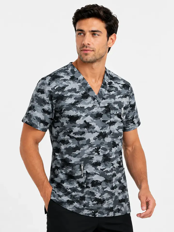 Polera Médica Antifluido Hombre Camuflaje Urbano Gris  2