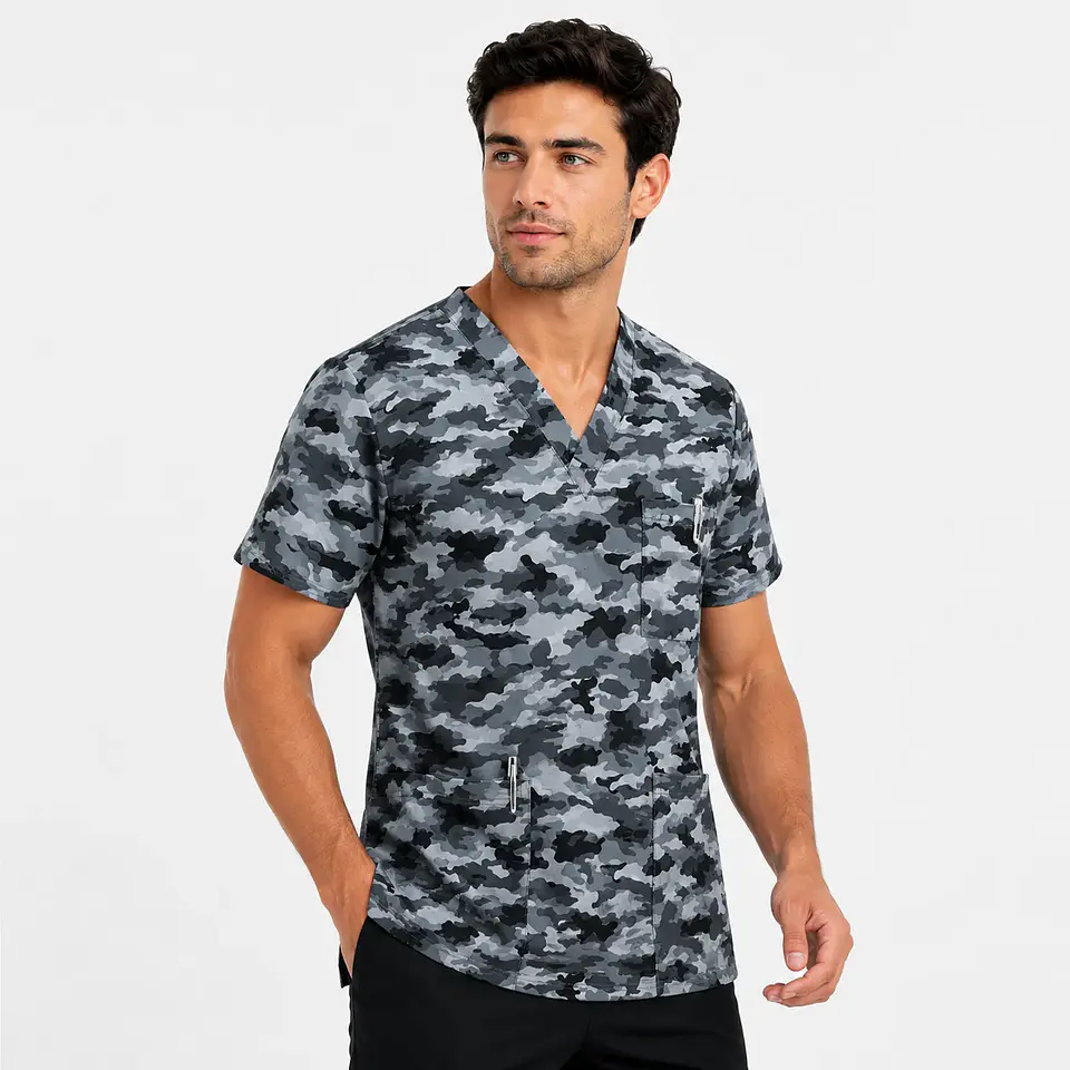 Polera Médica Antifluido Hombre Camuflaje Urbano Gris  2
