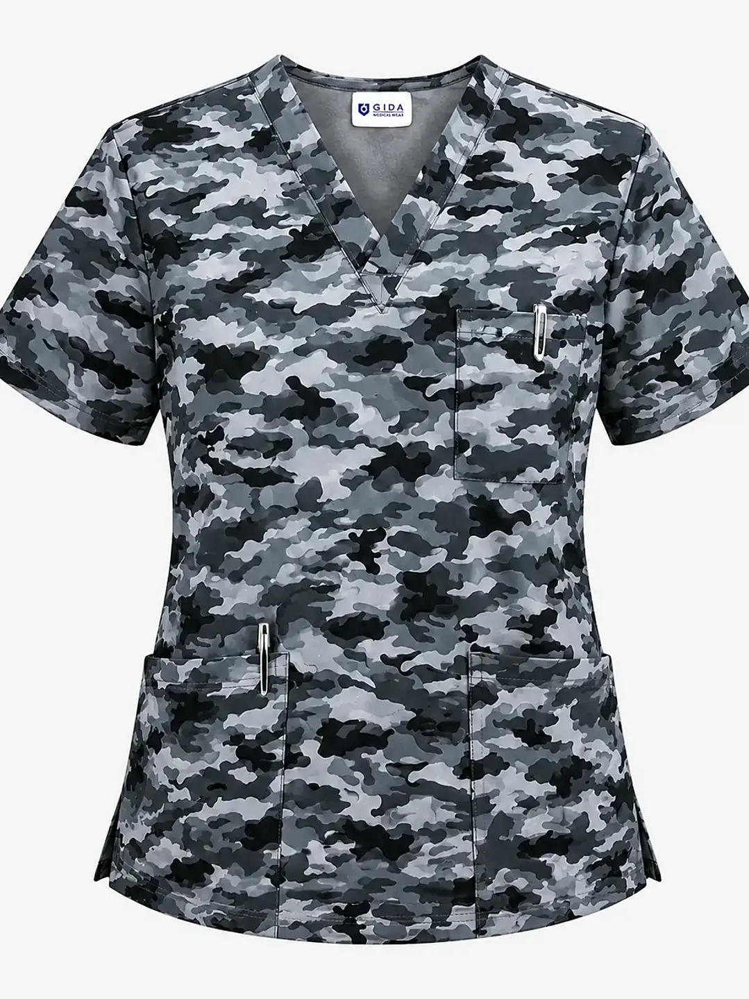 Polera Médica Antifluido Hombre Camuflaje Urbano Gris  - Uniformes clínicos Égida Chile
