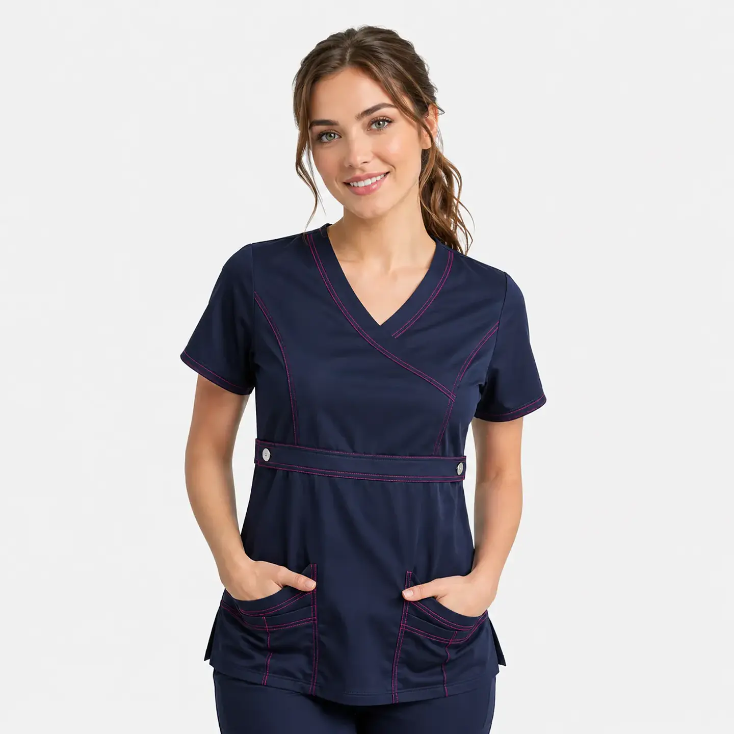 Blusa Clínica Cargo Azul Marino Costuras Fucsia Mujer | Egida 1
