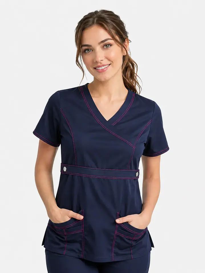 Blusa Clínica Cargo Azul Marino Costuras Fucsia Mujer | Egida 1