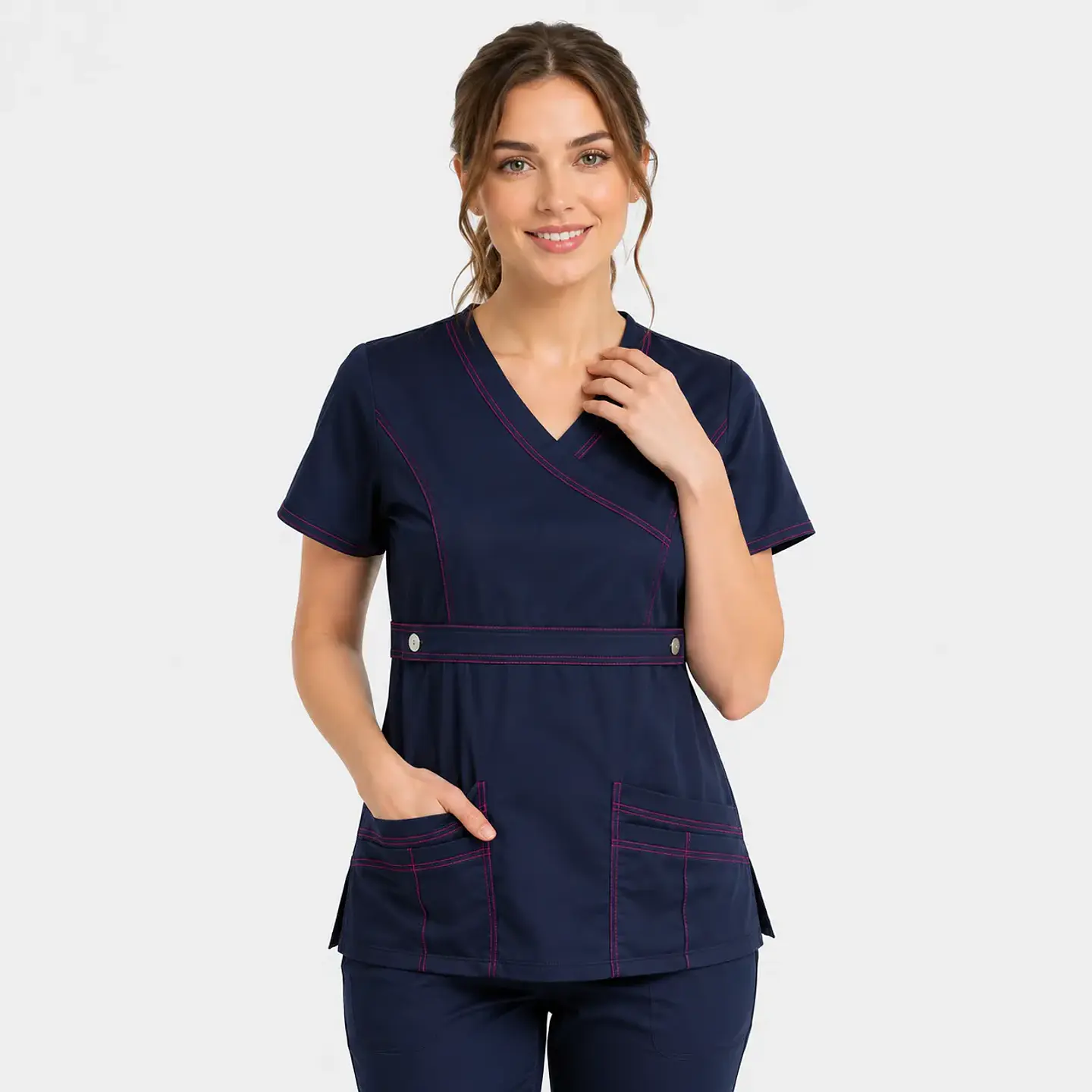 Blusa Clínica Cargo Azul Marino Costuras Fucsia Mujer | Egida 2