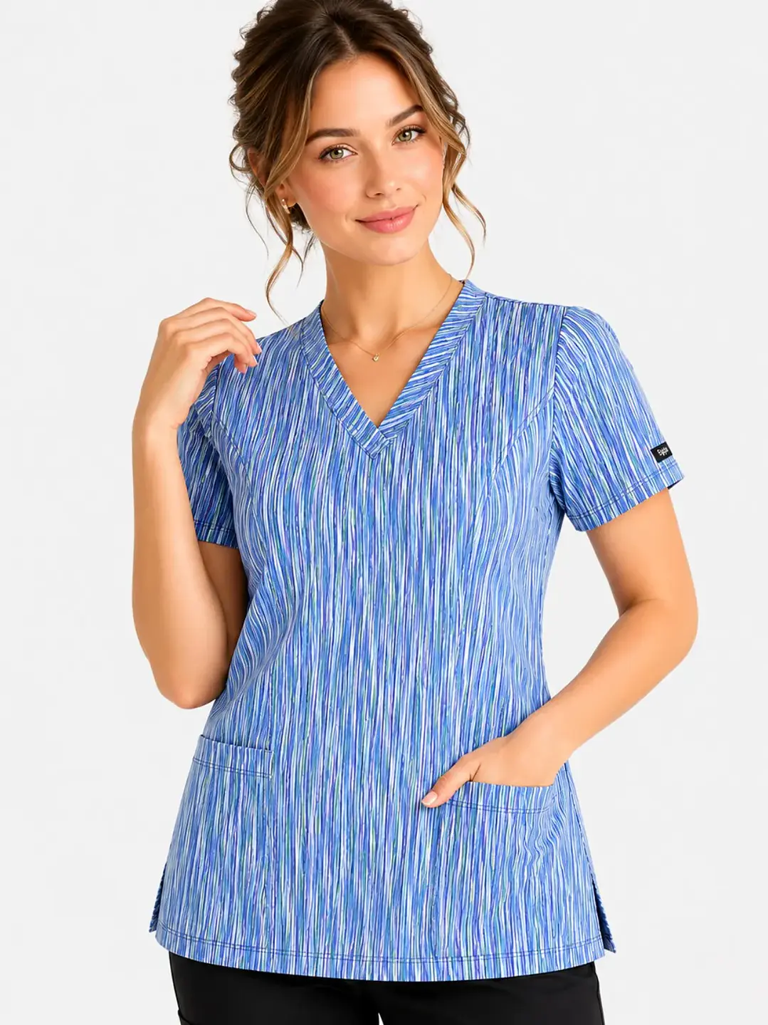 Blusa Médica Estampada Glaciar Turquesa - Uniformes clínicos Égida Chile