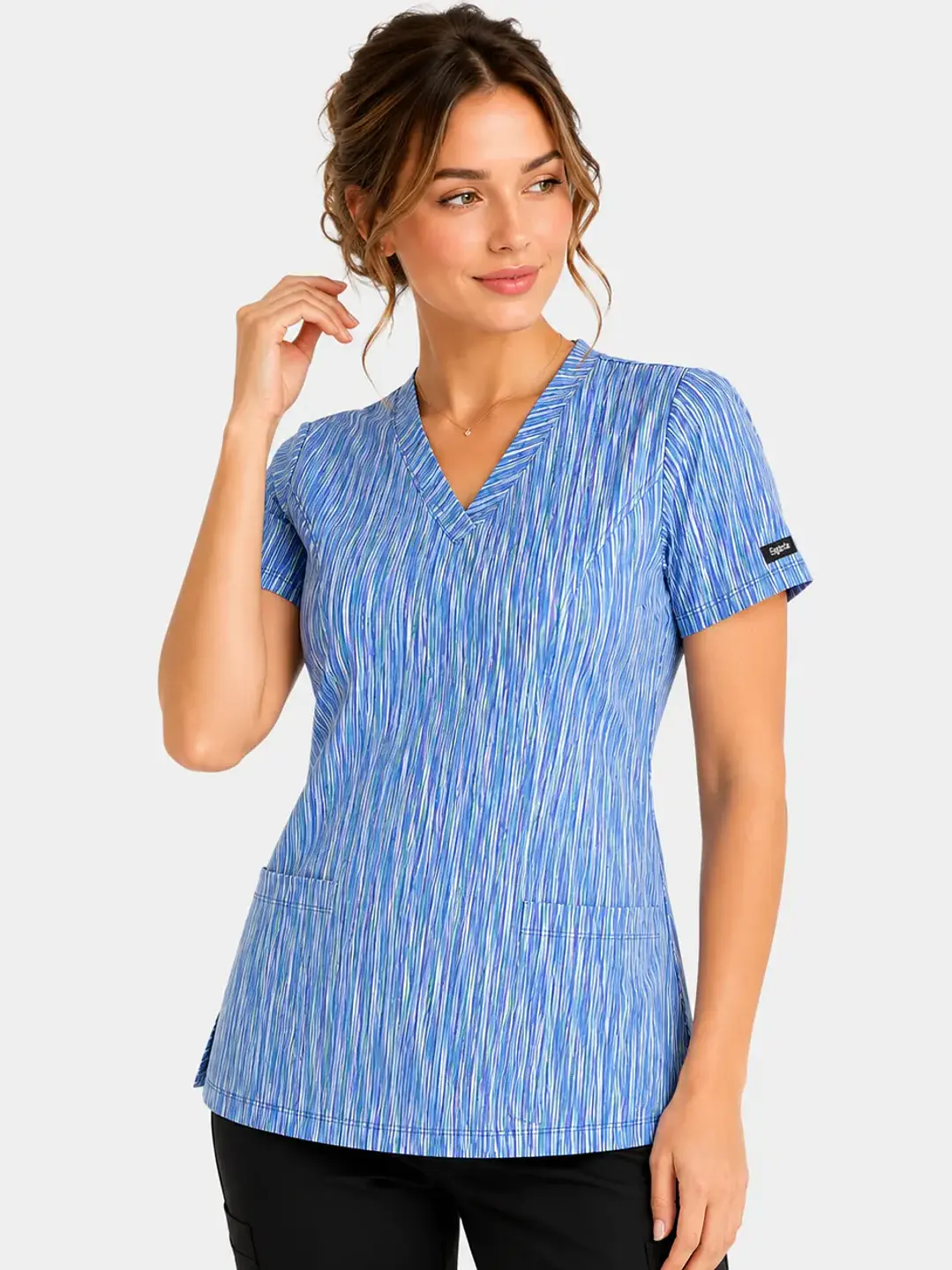 Blusa Médica Estampada Glaciar Turquesa - Uniformes clínicos Égida Chile