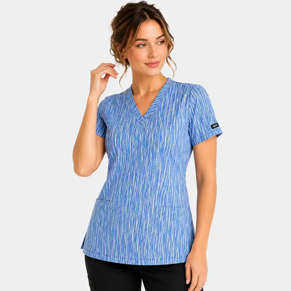 Blusa Médica Estampada Glaciar Turquesa 2