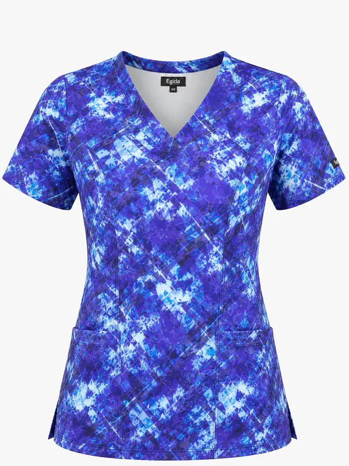 Blusa Médica Estampada Pincelada Azul Mujer 3
