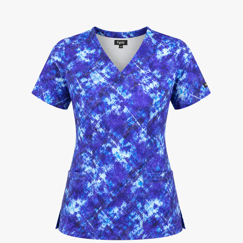 Blusa Médica Estampada Pincelada Azul Mujer 3