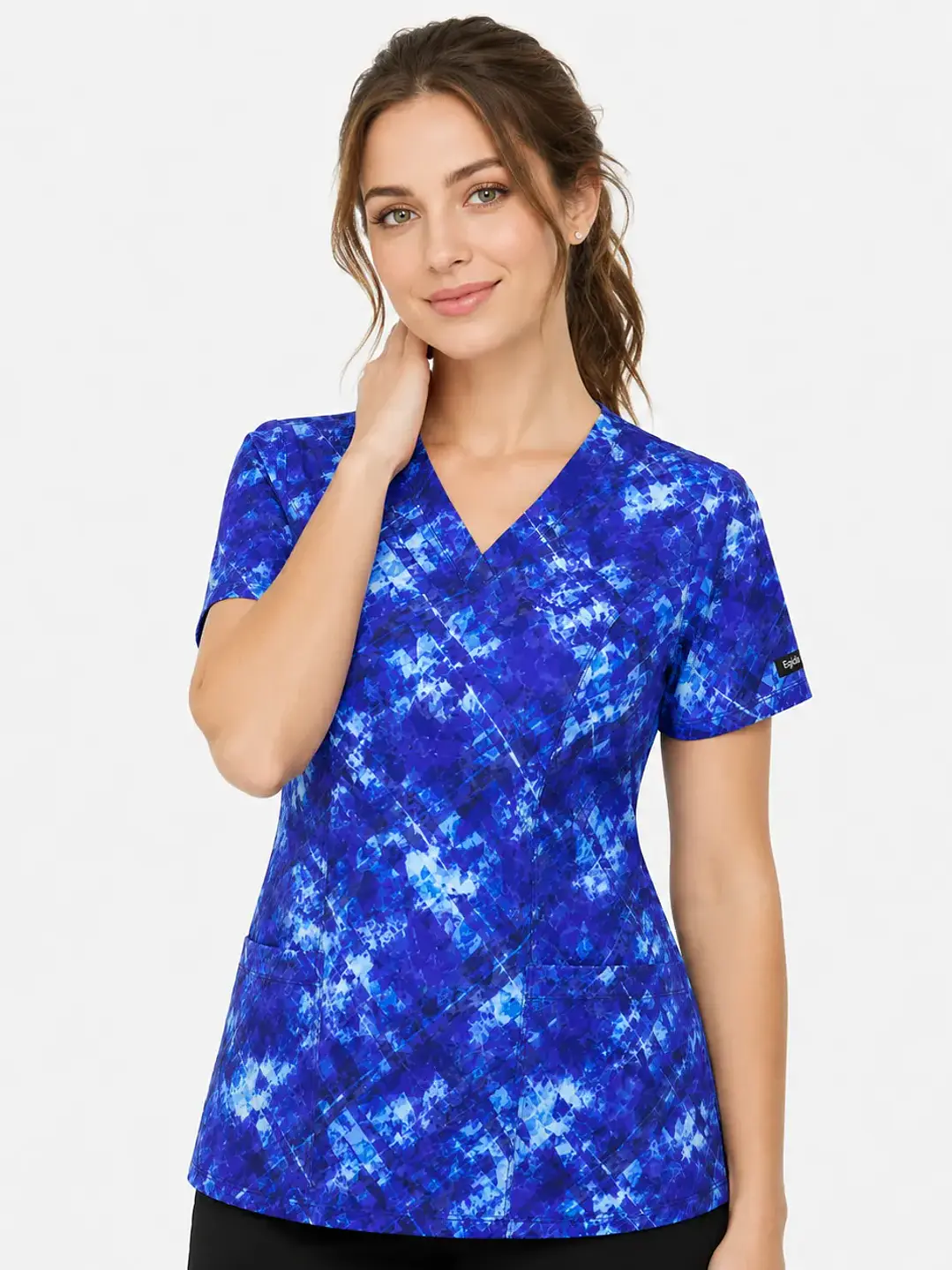 Blusa Médica Estampada Pincelada Azul Mujer - Uniformes clínicos Égida Chile