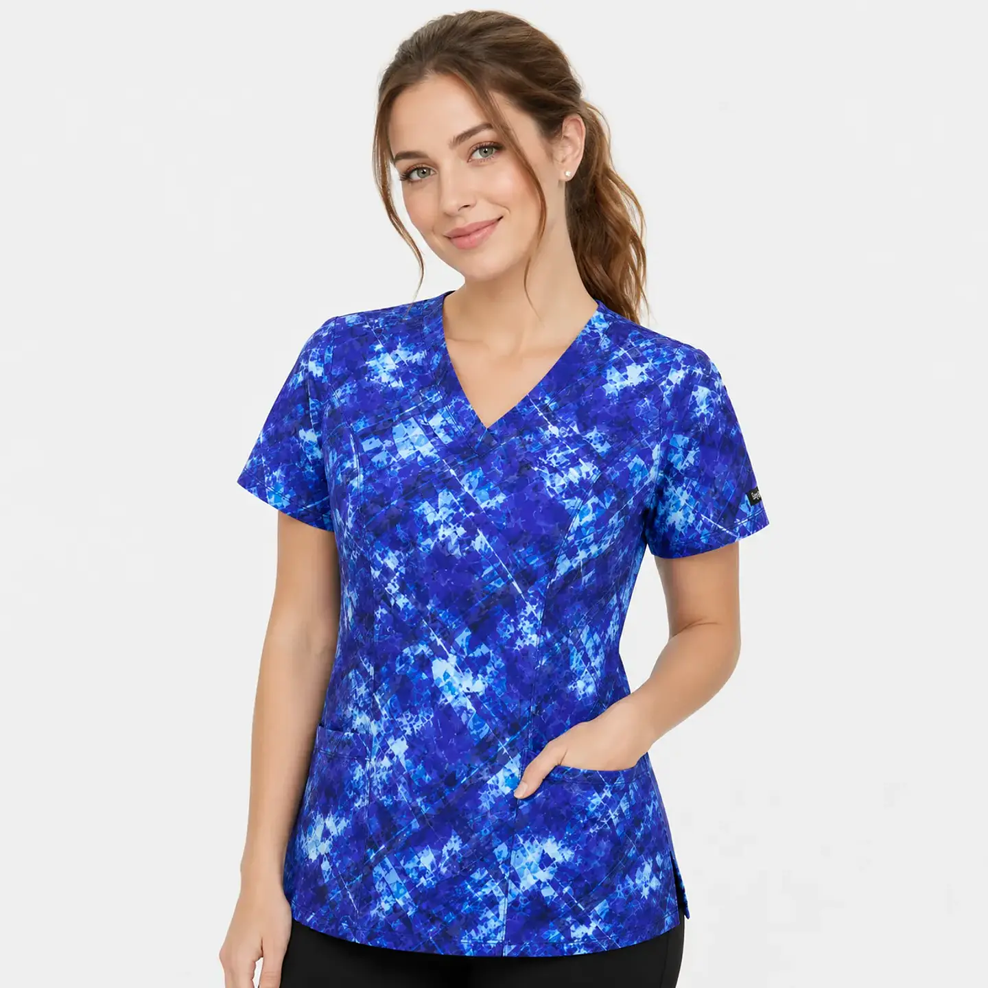 Blusa Médica Estampada Pincelada Azul Mujer 1