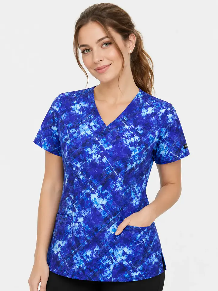 Blusa Médica Estampada Pincelada Azul Mujer 1