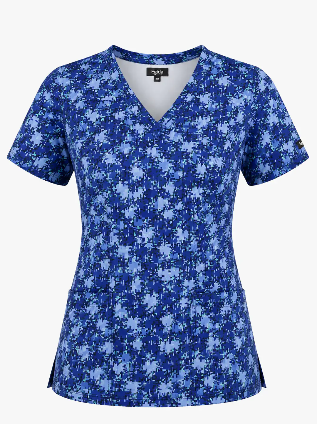 Blusa Médica Estampada Pixel Azul Mujer  - Uniformes clínicos Égida Chile
