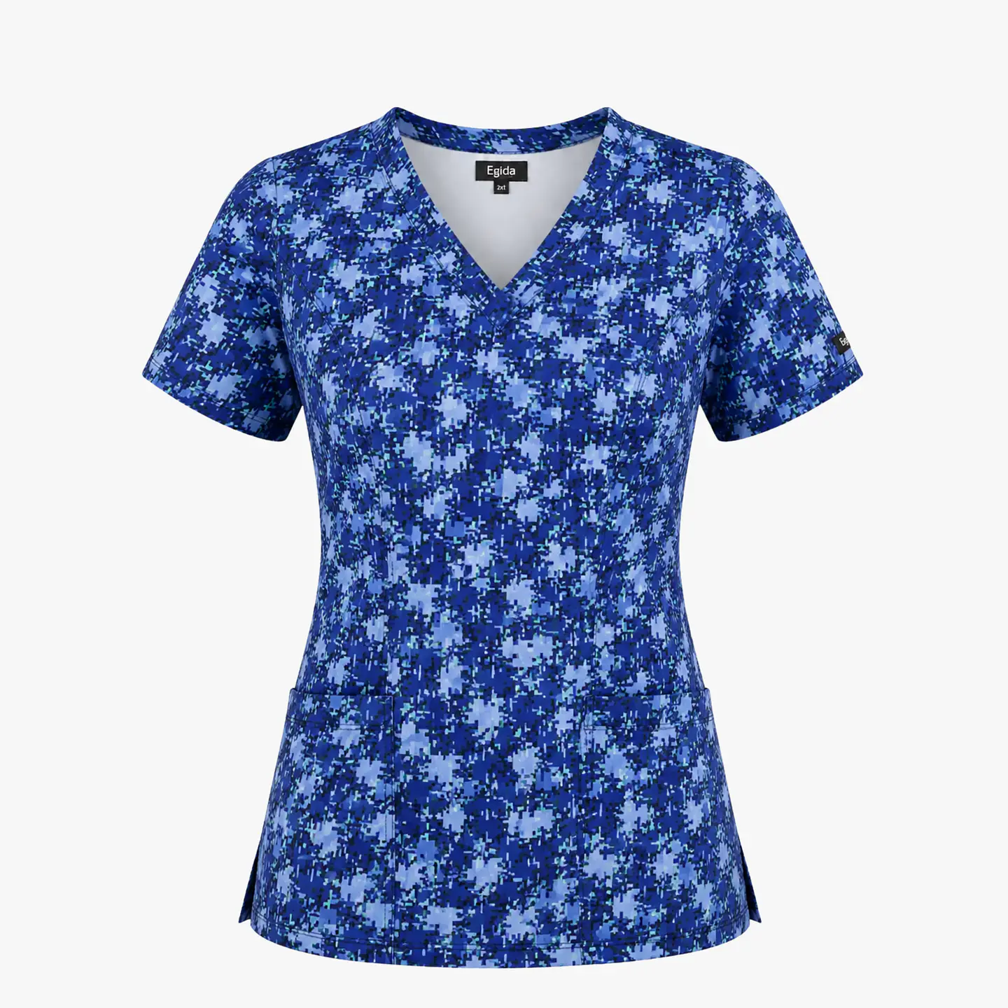 Blusa Médica Estampada Pixel Azul Mujer  3