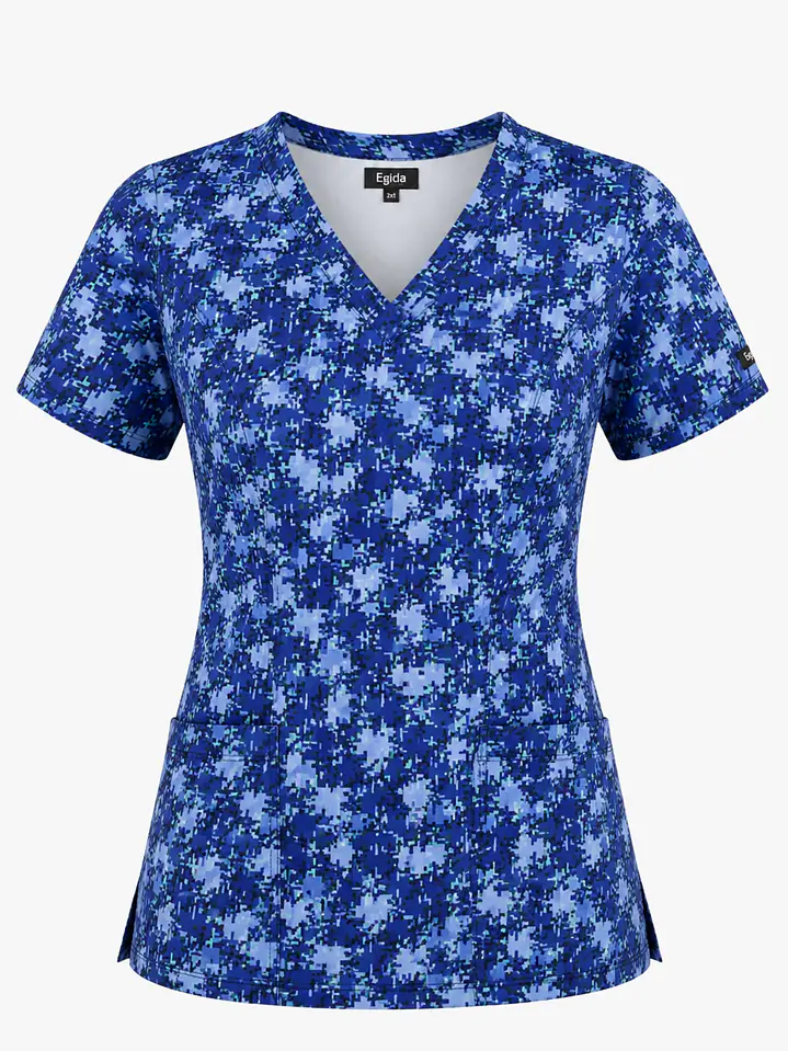 Blusa Médica Estampada Pixel Azul Mujer  3