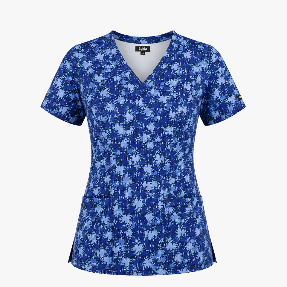 Blusa Médica Estampada Pixel Azul Mujer  3