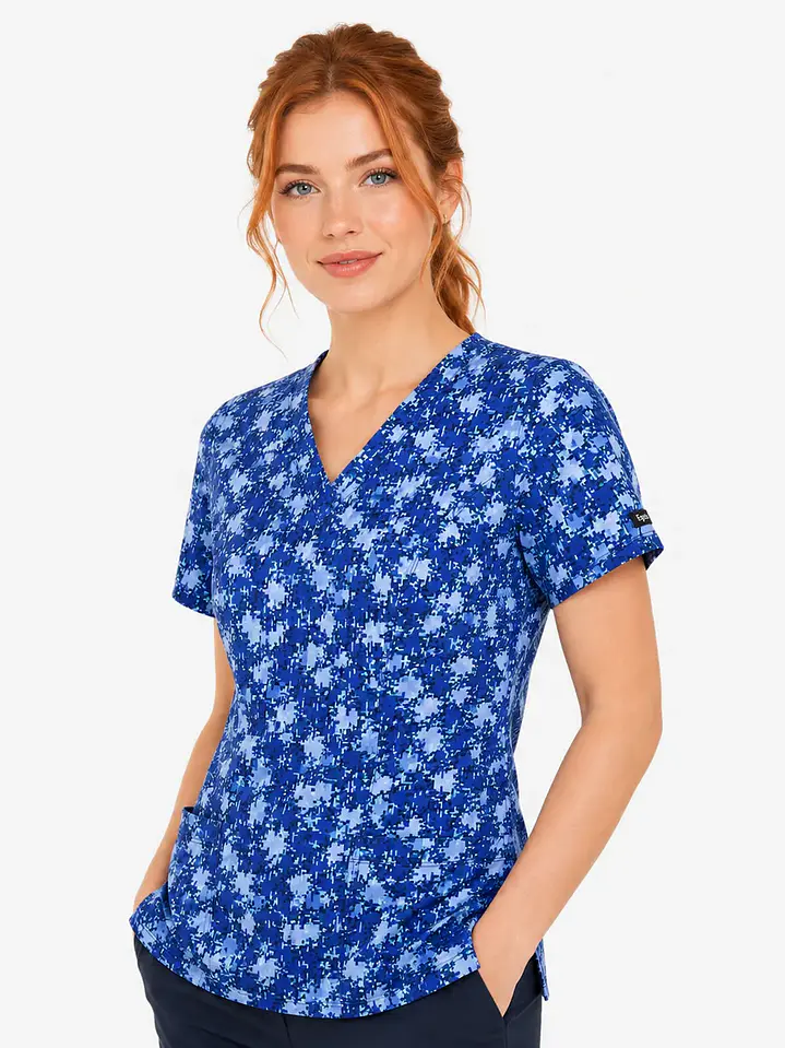 Blusa Médica Estampada Pixel Azul Mujer  1