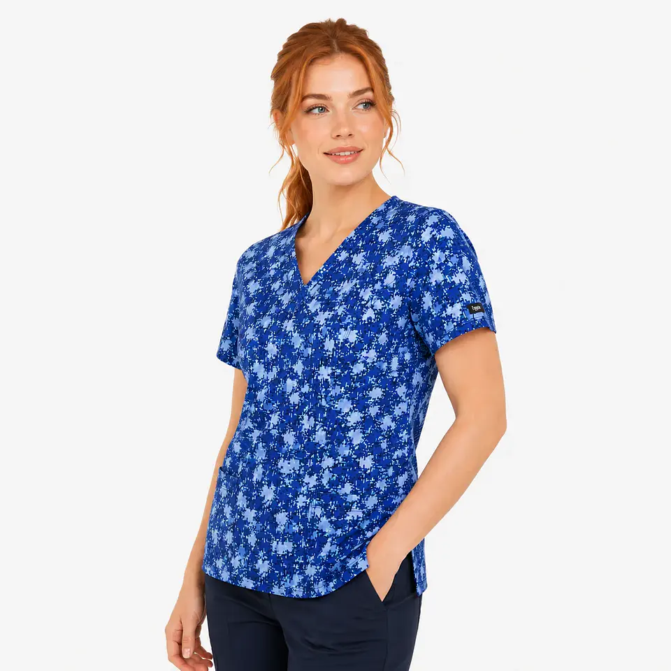 Blusa Médica Estampada Pixel Azul Mujer  2