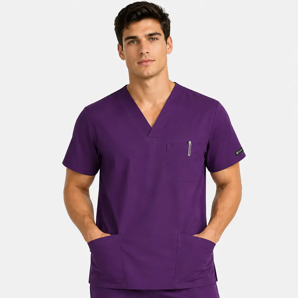 Polera Médica Cargo Hombre Cuello en V Antifluido Morada | Egida 1
