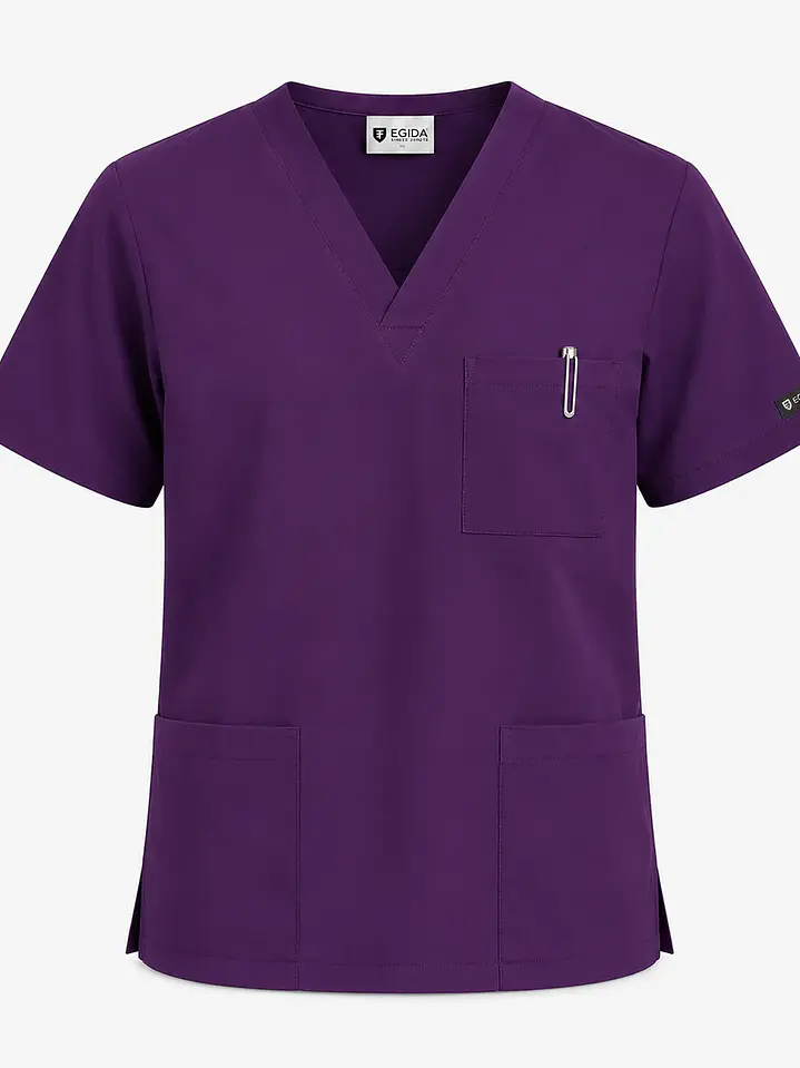 Polera Médica Cargo Hombre Cuello en V Antifluido Morada | Egida 3