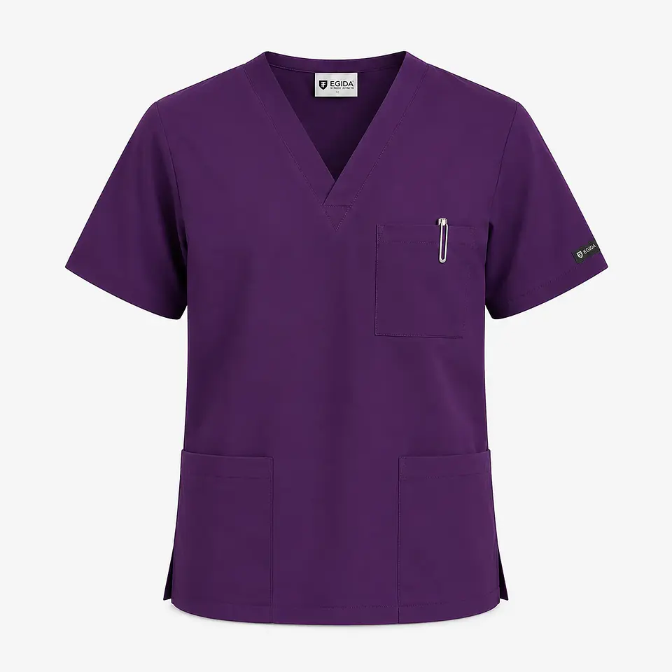 Polera Médica Cargo Hombre Cuello en V Antifluido Morada | Egida 3